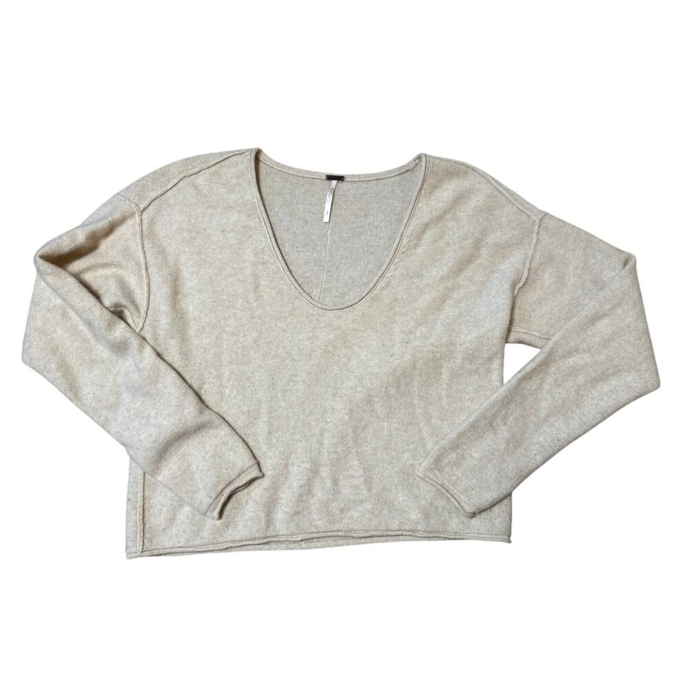 Free People Women’s Ivory Cashmere Scoop Neck Long Sleeve Sweater Size Small